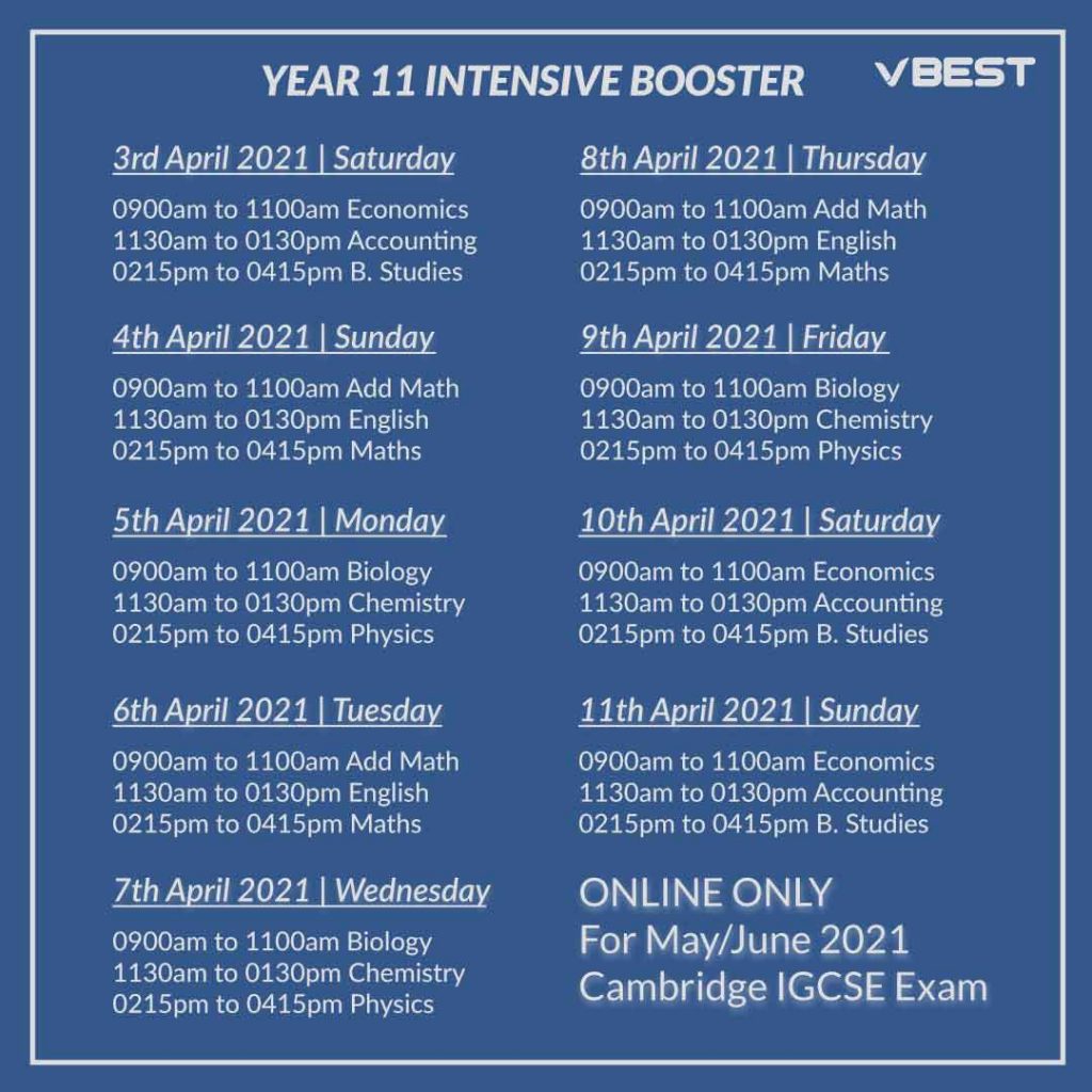 Intensive Y11 Booster Class VBest Year 1 to Year 13 Tuition Centre
