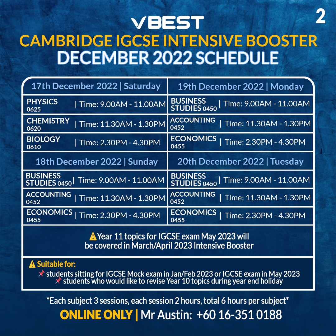 ๐ Booster - Year 10 IGCSE Intensive Course Dec 2022 VBest Year 1 to Year 13 Tuition Centre Every Student Is Different ๐ Booster - Year 10 IGCSE Intensive Course Dec 2022 VBest Year 1 to Year 13 Tuition Centre